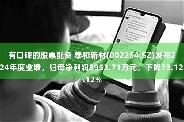 有口碑的股票配资 泰和新材(002254.SZ)发布2024年度业绩，归母净利润8953.71万元，下降73.12%