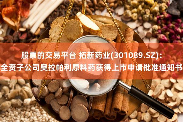股票的交易平台 拓新药业(301089.SZ)：全资子公司奥拉帕利原料药获得上市申请批准通知书