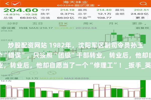 炒股配资网站 1982年，沈阳军区副司令员孙玉国转业后，因为犯过一个“错误”，只按照“团级”干部转业，转业后，他却自愿当了一个“修理工”！_扳手_英雄_地方