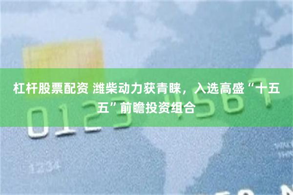 杠杆股票配资 潍柴动力获青睐，入选高盛“十五五”前瞻投资组合